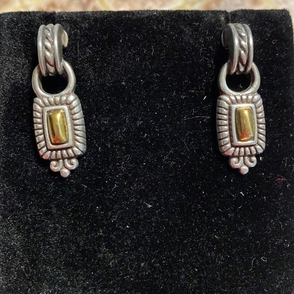 Brighton Jewelry - BRIGHTON vintage gold and silver scrolled hoop dangle post earrings